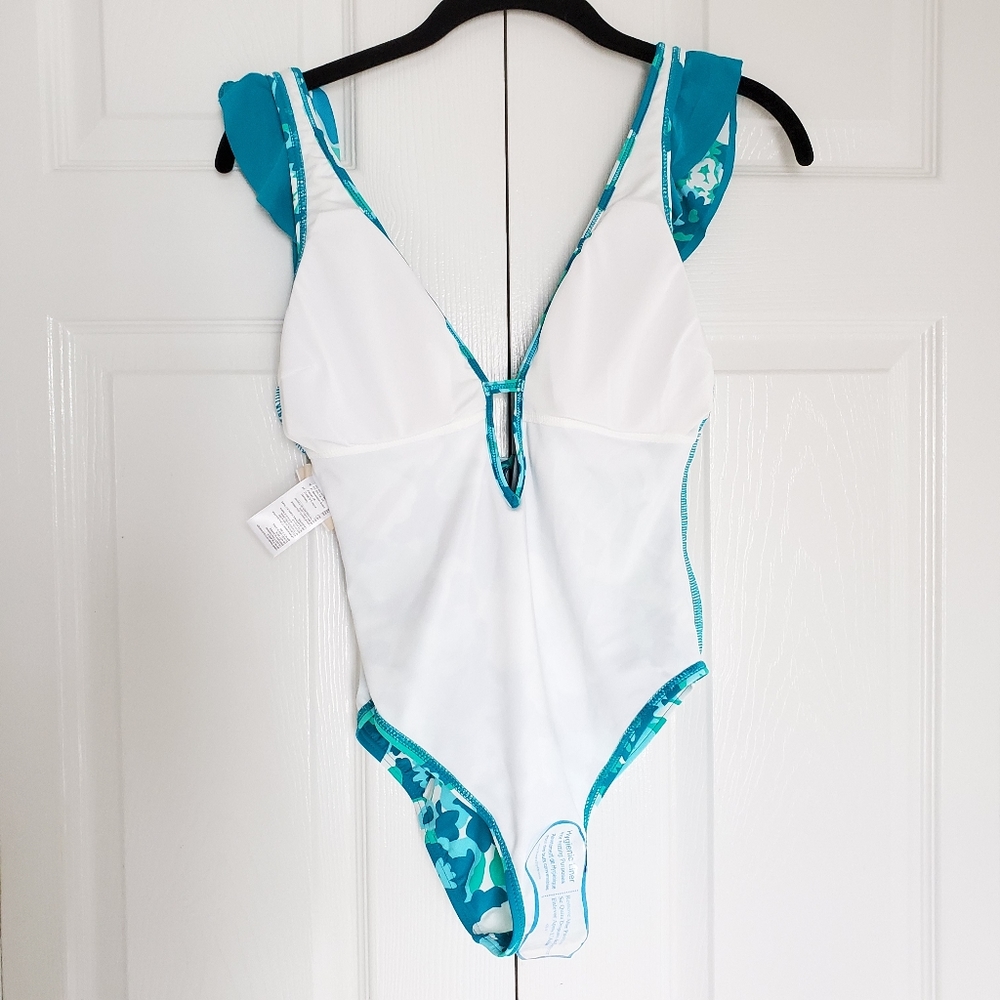 New Michael Kors Aqua/White Ruffle ScoopBa… - Picture 5 of 7